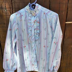 Vintage Elegant Floral Ruffled Blouse